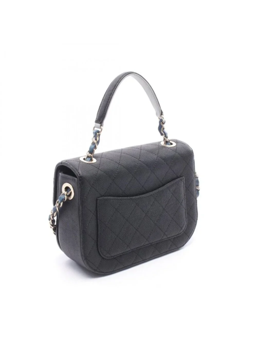 Chanel Shoulder Bag Quilted Half Coco Black Caviar Leather 2-Way Chain
